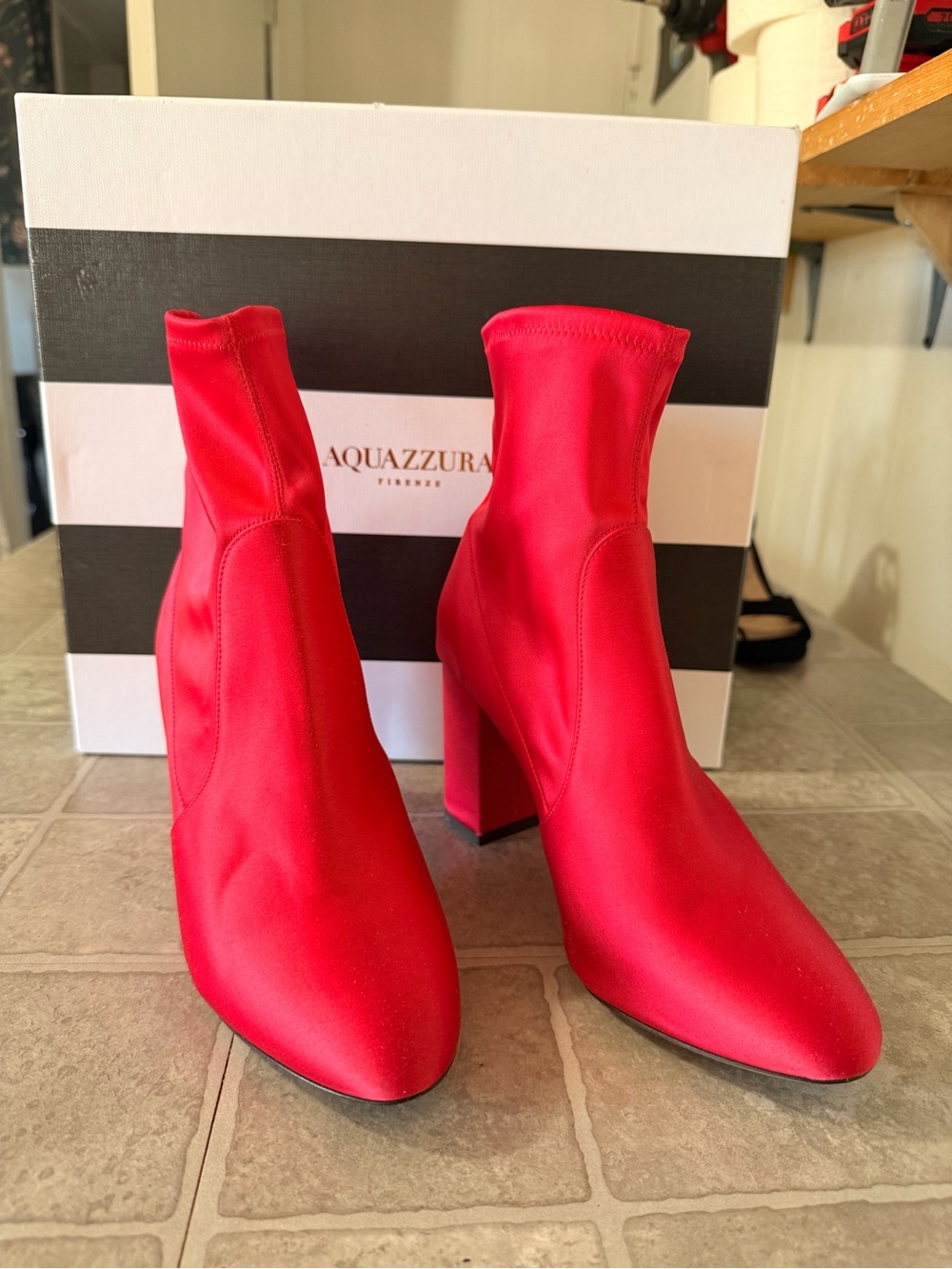 Aquazzura Firenze Stretch Satin Spice Red Retails for $825